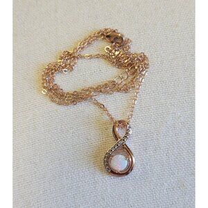 Rose Gold Faux Opal Infinity Style Chain Pendant Gift For her Necklace N1F